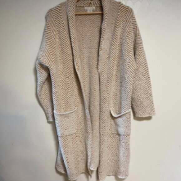 Ruby Moon Cozy Chenille Tan White Chevron Knit Duster Open Cardigan Size XXL - Picture 2 of 8